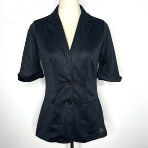 VINTAGE Sears 1970s Short Sleeve Blazer Black Collared Vtg 70s Button Front